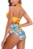 Halter Top Floral High Waisted Bikini Set Yellow