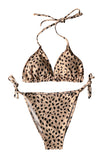 Halter Triangle Top Dot Print String Bikini Set Beige