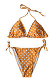 Halter Polka Dot String Triangle Bikini Set Yellow