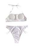 Women's Solid Halter Cut Out High Cut Bikini Bathing Suits