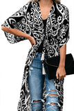 Floral Print Open Front Maxi Kimono For Women Black