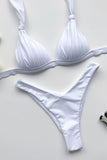 Halter Pleated High Cut Thong Two Piece Swimsuit White