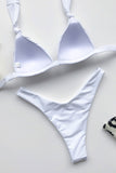 Maillot de Bain Deux Pièces String Coupe Haute Plissée Halter Blanc