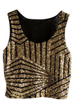 Gold Womens Fancy Stripe Sequins Tank Crop Top