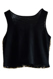 Gold Womens Fancy Stripe Sequins Tank Crop Top