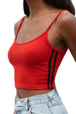 Spaghetti Straps Crew Neck Side Stripe Crop Camisole Top Red