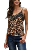 Casual Leopard Print Lace Patchwork Cami Tank Brown