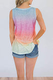 Women's Crew Neck Ombre Print Tank Top With Pocket Pink