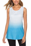 Women's Pleated Sleeveless Round Neck Ombre Print Casual Tank Top Blue