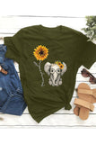 Women's Sunflower Print Short Sleeve Summer T-Shirt Olive