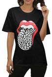 Short Sleeve Crew Neck Leopard Lip Print Casual Summer T-Shirt