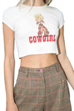 Women's Cowgirl Print Crew Neck Short Sleeve Crop Top