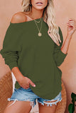 Casual Long Sleeve Boat Neck Plain Sweatshirt Olive