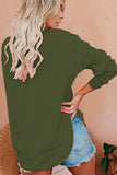 Casual Long Sleeve Boat Neck Plain Sweatshirt Olive