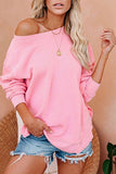 Boat Neck Long Sleeve Pullover Plain Sweater Pink