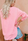 Boat Neck Long Sleeve Pullover Plain Sweater Pink