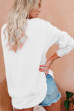 Solid Long Sleeve One Shoulder Slit Sweatshirt White
