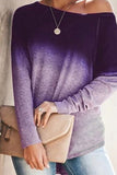 Ombre Boat Neck Long Sleeve T-Shirt Purple