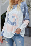 Raglan Sleeve Crew Neck Tie Dye Sweatshirt Blue