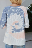 Raglan Sleeve Crew Neck Tie Dye Sweatshirt Blue