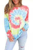 Casual Loose Long Sleeve Crew Neck Tie Dye T-Shirt