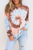 Tie Dye Loose Raglan Sleeve Crew Neck Sweatshirt Pink