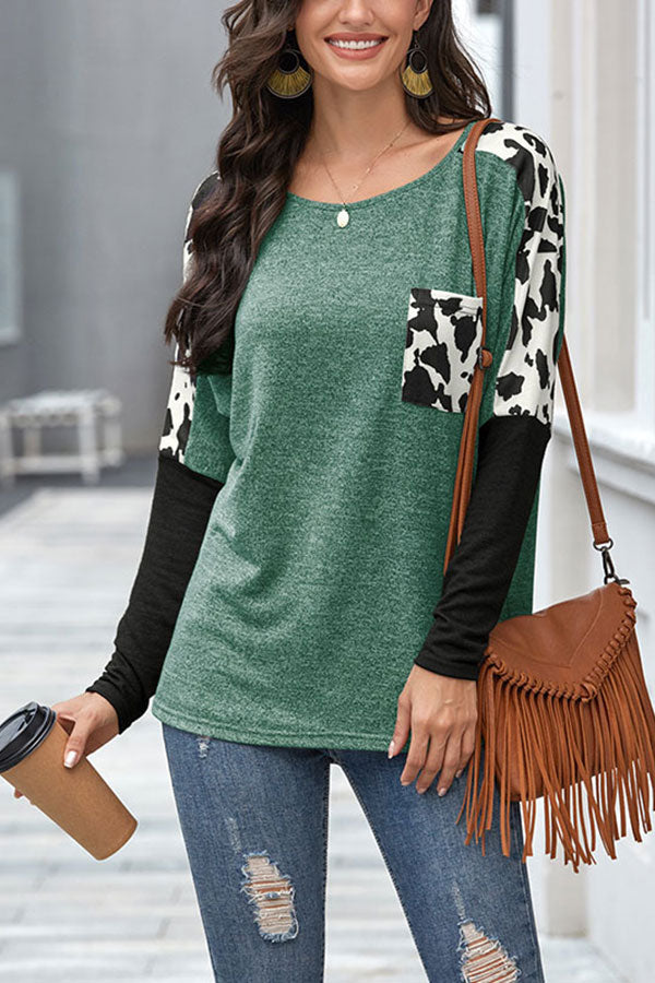 Leopard Tie Dye Print Crew Neck T-Shirt For Women Green