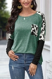 Leopard Tie Dye Print Crew Neck T-Shirt For Women Green