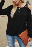 One Shoulder Long Sleeve Plain T-Shirt For Women Black