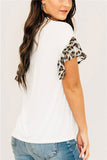 Leopard Print Ruffle Sleeve T-Shirt White