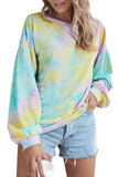 Drop Shoulder Tie Dye Pullover Sweatshirt Blue