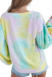 Drop Shoulder Tie Dye Pullover Sweatshirt Blue