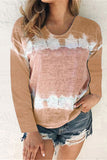 Crew Neck Long Sleeve Tie Dye Casual T-Shirt Khaki