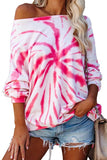 Casual Drop Shoulder Long Sleeve Tie Dye T Shirt Rose Red