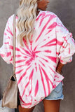 Casual Drop Shoulder Long Sleeve Tie Dye T Shirt Rose Red