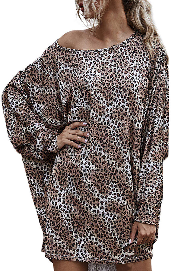 Leopard Dolman Sleeve Tunic T Shirt