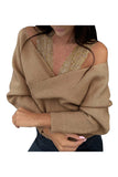 Solid Cold Shoulder Lace Wrap Knitted Top