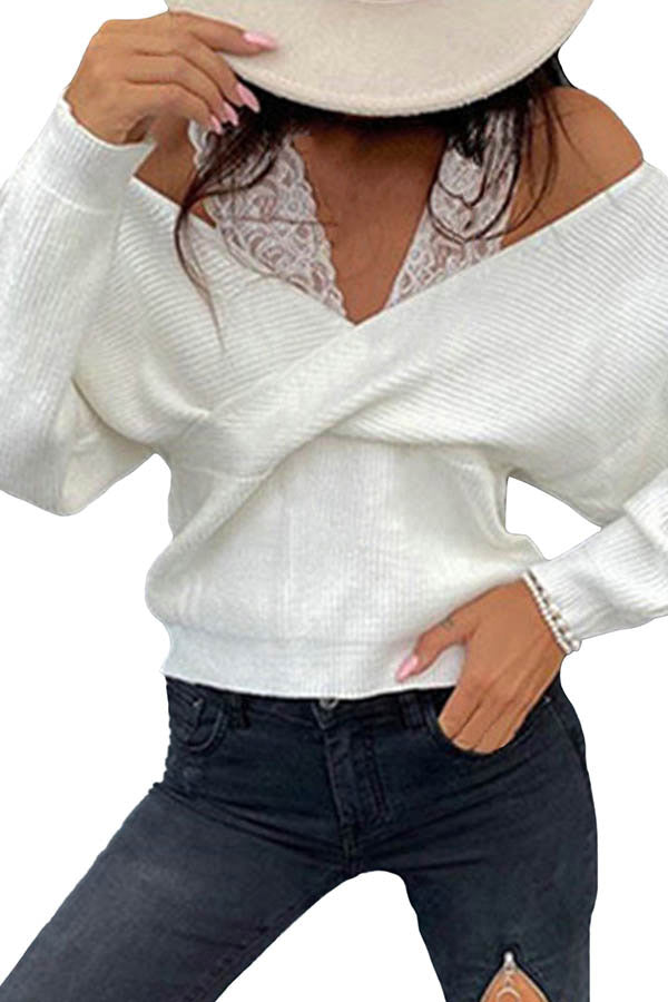 Wrap White Knit Cold Shoulder T-shirt