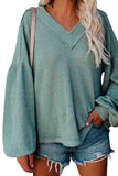 Women's Long Sleeve V Neck Waffle Knit Top