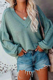 Women's Long Sleeve V Neck Waffle Knit Top