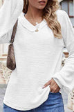 Waffle Knit Lantern Sleeve V Neck Blouse