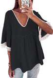 V Neck T Shirts Women Flare Sleeve Blouse