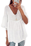V Neck T Shirts Women Flare Sleeve Blouse