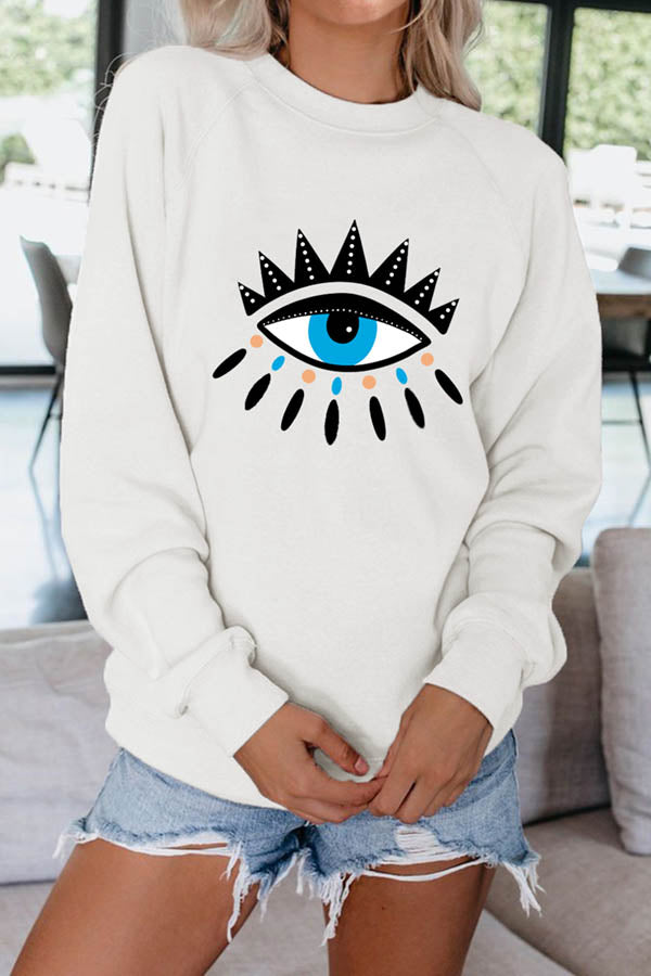 Women's Long Sleeve Eye Graphic Oversized Crewneck Sweatshirt