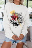 Crew Neck Tiger Print Oversized Sweatshirt For Women