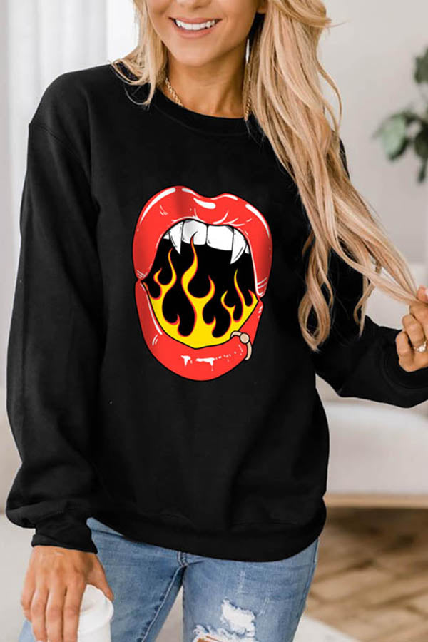 Evil Lip Print Hoodie Sweatshirts