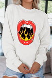Womens Fire Mouth Print White Sweatshirt