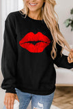 Lip Print Black Sweatshirt For Women