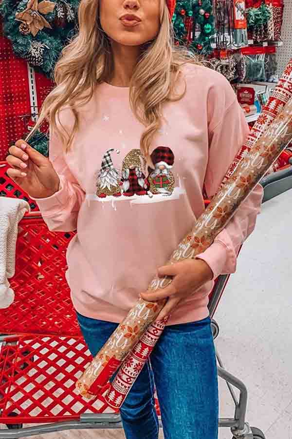 Cute Christmas Gnome Pullover Sweatshirt Pink
