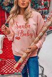 Pullover Santa Baby Red Sock Print Sweatshirt Pink